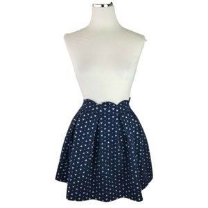Francesca's Alya Navy Blue & White Scalloped Edge Waist Mini Pleated Skirt SZ S